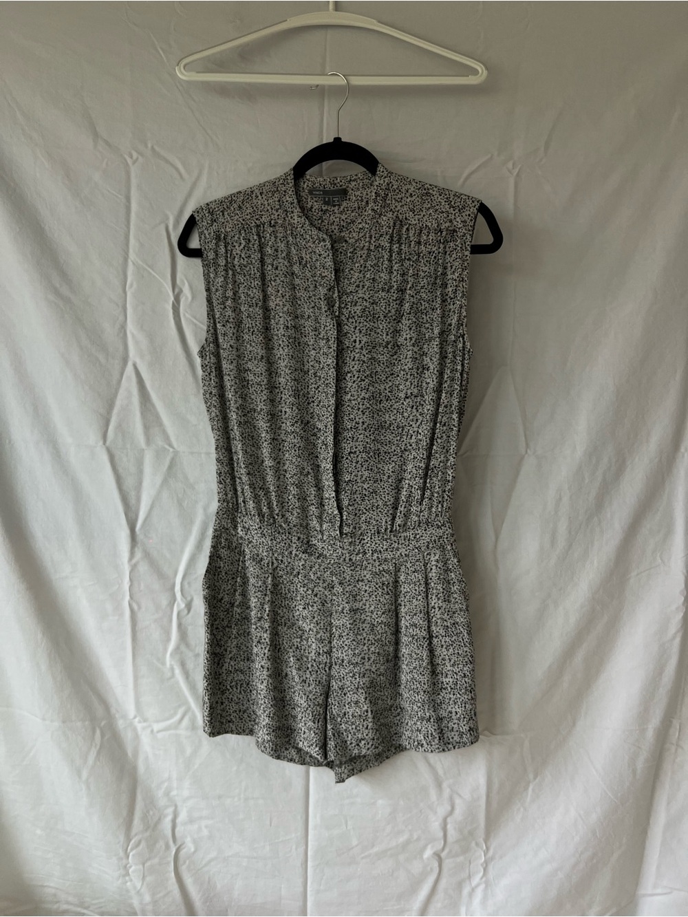 Vince Sleeveless Printed Romper in Black and White